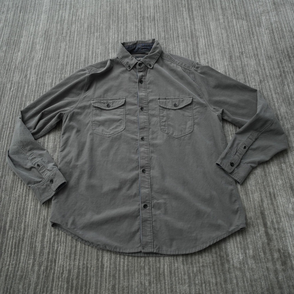 Jeremiah Shirt Men Button Down Gray Solid Long Sleeve 2 Pockets Cotton Large